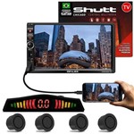 Kit Central Multimídia Shutt Chicago Tv 7 Pol Bluetooth Tv Digital USB + Sensor Ré 4 Pontos Grafite