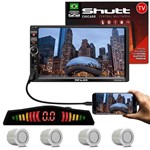 Kit Central Multimídia Shutt Chicago Tv 7 Pol Bluetooth Tv Digital USB + Sensor Ré 4 Pontos Prata