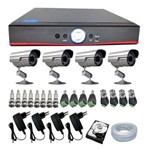 Kit CFTV 4 Câmeras Infravermelho 20mts + Dvr AHD Full HD + HD 500 Gigas + Acessórios