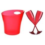 Kit com 1 Balde de Gelo Vermelho + 2 Taças para Champanhe Vitra Vermelha 150ml