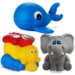 Kit com 3 Brinquedos de Vinil para Bebê a Partir de 3 Meses - Baleia - Trem - Elefante