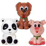 Kit com 3 Brinquedos de Vinil para Bebê a Partir de 3 Meses - Cachorro - Panda - Porquinho