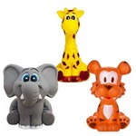 Kit com 3 Brinquedos de Vinil para Bebê ZOO - Elefante - Girafa - Tigre