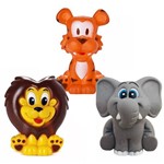 Kit com 3 Brinquedos de Vinil para Bebê ZOO - Leão - Elefante - Tigre