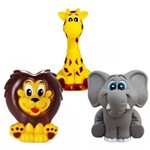 Kit com 3 Brinquedos de Vinil para Bebê ZOO - Leão - Girafa - Elefante