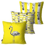 Kit com 3 Capas para Almofadas Decorativas Amarelo Flamingos