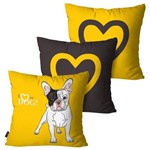 Kit com 3 Capas para Almofadas Decorativas Amarelo Love Dog