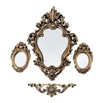 Kit com 3 Espelhos Decorativos de Parede Barrock Ouro Velho - Pop Decorei