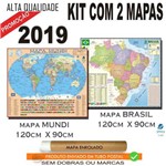Kit com 2 Mapas: 1 Mundi + 1 Brasil Escolar 120 Cm X 90 Cm ( GRANDE) Edição 2019 ENROLADO em TUBO
