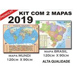 Kit com 2 Mapas - Mundi + Brasil Escolar 120 Cm X 90 Cm Edição 2019