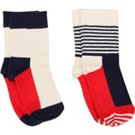 Kit com 2 Meias Happy Socks Estampadas Azul / Amarelo / Rosa 7 a 9 Anos