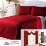 Kit Combo Cobre Leito + Cortina Dual Color Bordô/vermelho Queen 04 Peças