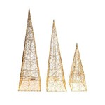 Kit 3 Cones Decoração Natal com Luz 100cm 80cm 50cm Ouro