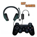 Kit Controle PlayStation 3 Dual + Fone de Ouvido Headset USB