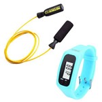 Kit Corda de Pular em Aço Revestido Amarela Pretorian + Relógio Pedômetro Azul Liveup Ls3348a