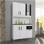 Kit Cozinha Compacta 6 Portas 1 Gaveta 90 CM com Tampo e Fundo Alice Fidelita Branco Grafite