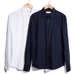 Kit de 2 Camisas de Algodão S/ Bolso - Branca e Azul Marinho