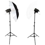 Kit de Iluminação 550W com Flashes Tocha e Sombrinhas para Estúdio Fotográfico