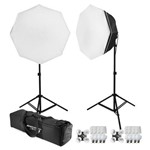 Kit de Iluminação para Estúdio Fotográfico com 2 Octabox de 70cm e 4 Lâmpadas 45w