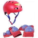 Kit de Proteção com Capacete Cotoveleiras e Joelheiras Mulher Maravilha para Esportes Skate Patins Bike Tamanho P Bel Sports