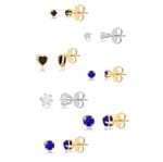 Kit de Sete Brincos com Pedras Azuis, Brancas e Pretas Folheado em Ródio Branco e Ouro 18k - 8888000000022