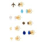 Kit de Sete Brincos com Pedras Azuis, Cristal e Pingentes Variados Folheados em Ouro 18k – 8888000000026
