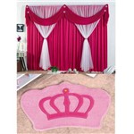 Kit Decoração P/ Quarto Infantil = Cortina Jéssica 2 Metros + Tapete Pelúcia Coroa Real - Pink Rosa