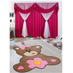 Kit Decoração P/ Quarto Infantil = Cortina Jéssica 2 Metros + Tapete Pelúcia Ursa Baby - Pink Rosa