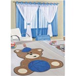 Kit Decoração Urso Baby P/ Quarto Infantil = Cortina Juvenil 2 Metros + Tapete Pelúcia - Azul Royal