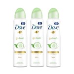 Kit Desodorante Antitranspirante Aerossol Dove Go Fresh Pepino 150ml com 3 Unidades Leve + por -