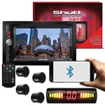 Kit Dvd Player Automotivo Shutt Chicago Bluetooth Usb Sd Aux Fm Am + Sensor Ré 4 Pontos Led Preto