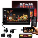 Kit Dvd Player Shutt Las Vegas Bluetooth Usb Espelhamento Celular Aux + Sensor Ré 4 Pontos Led Preto