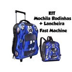 Kit Escolar Mochila de Rodinhas + Lancheira Fast Machine 3d Clio Style - Azul