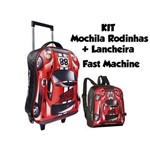 Kit Escolar Mochila de Rodinhas + Lancheira Fast Machine 3d Clio Style - Vermelho