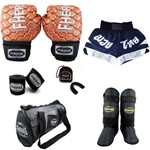 Kit Fheras Muay Thai Top- Luva Bandagem Bucal Caneleira Bolsa Shorts - COBRA 3