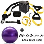 Kit Fita de Suspensão Completa + Bola Suiça Roxa 65cm Pilates