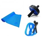 Kit Funcional Roda Exercicio + Corda + Colchonete Azul Zstorm