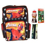 Kit Homem Aranha Spider Man Mochila de Costas Grande + Estojo + Garrafinha + Lápis de Cor