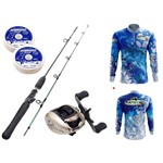 Kit Lançamento Vara Robalo 1,70m 2p + Elite 3000 + Camiseta Makis Fishing