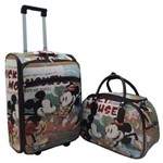 Kit Mala de Viagem Quadrada Personalizada Mickey & Minnie C/ Rodinhas e 01 Bolsa Média