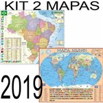 Kit 2 Mapa: Mundi + Brasil Escolar Atlas Rodoviário Estatístico