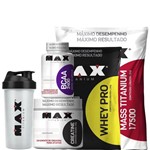 Kit Mass 17500 + Bcaa + Creatina + Whey Pro - Max Titanium