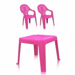 Kit Mesa Infantil com 2 Cadeiras Teddy Decoradas Rosa