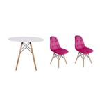 Kit Mesa Jantar Eiffel 80cm Branca + 02 Cadeiras Botonê Veludo - Rosa