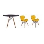 Kit Mesa Jantar Eiffel 80cm Preta + 02 Cadeiras Slim - Amarela