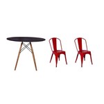 Kit Mesa Jantar Eiffel 90cm Preta + 02 Cadeiras Tolix - Vermelha