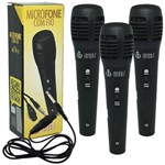 Kit 3 Microfones Dinâmico com Fio P10 1,5 Metros para Karaokê e Caixa de Som Infokit MIC-PF10 Preto
