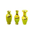 Kit Mini Vasos Cerâmica Dourado 3 Peças
