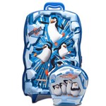 Kit Mochila de Rodas e Lancheira Max Toy Pinguins de Madagascar Ice G Azul/Branco