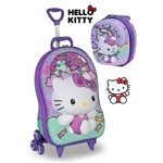 Kit Mochila Escolar Rodinha Carrinho Infantil Menina Hello Kitty com Lancheira Maxtoy